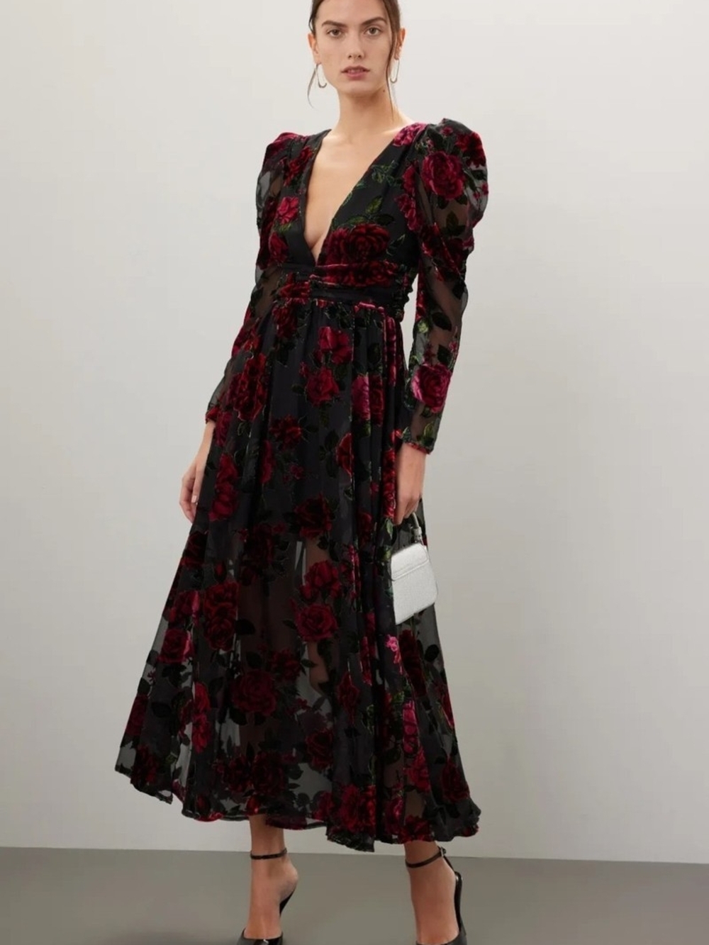 Rachel Parcell Puff Sleeve Burnout Velvet Dress Size 4